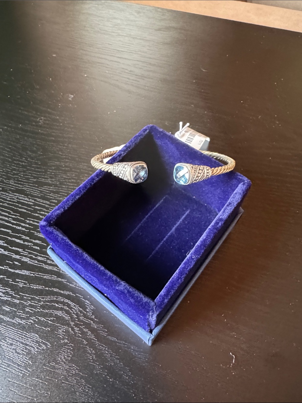 Silver-Tone Blue Stone Open Cuff Bracelet